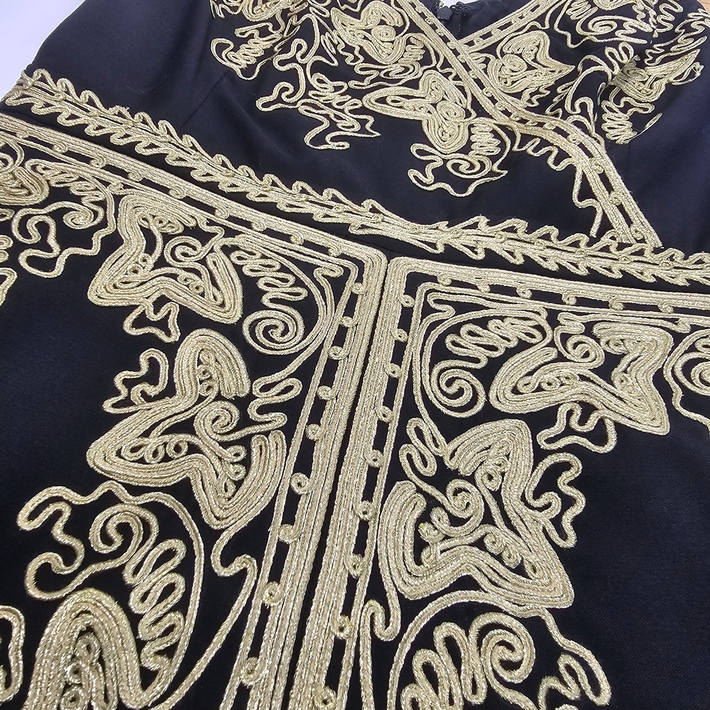 Antropology Beth Bowley Black Dress with Gold Detailing Onamentation Wool Boho - Picture 12 of 12
